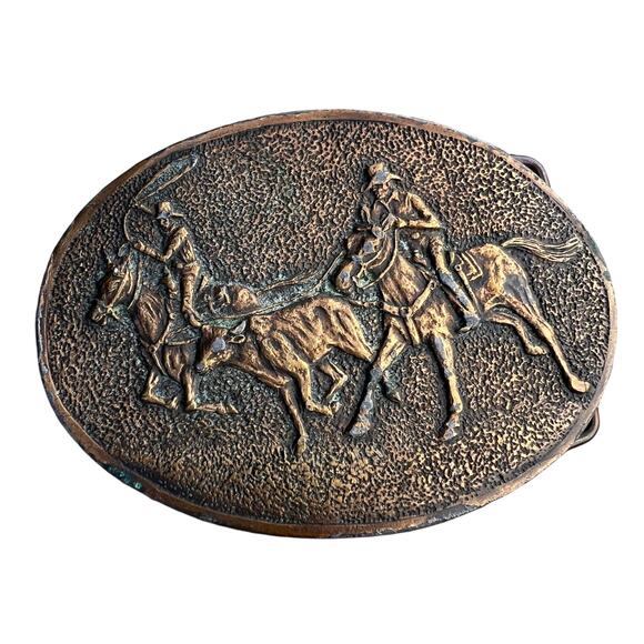 Spec Cast Cowboy Horse and Cattle Belt Buckle - Picture 2 of 4